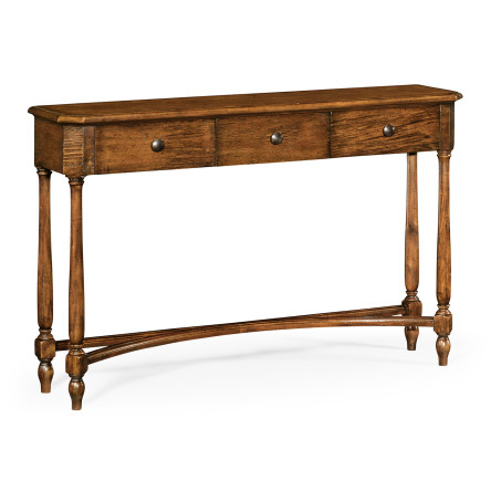 Country Walnut Three Drawer Large Console Table