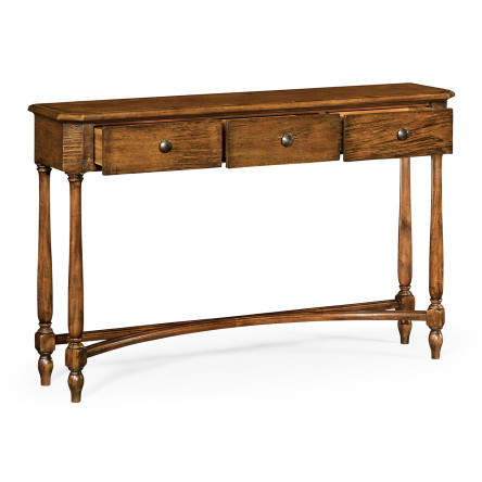 Country Walnut Three Drawer Large Console Table