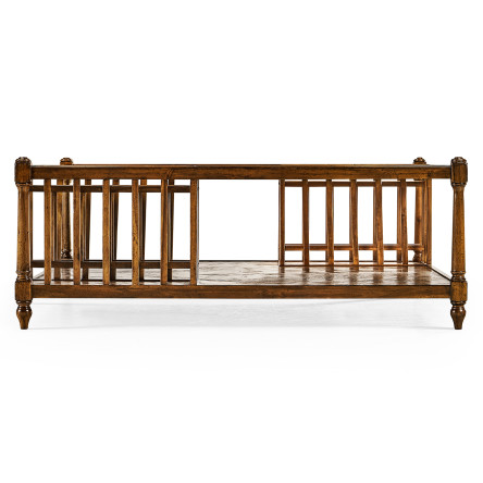 Country Walnut Square Coffee Table with Two Magazine Racks