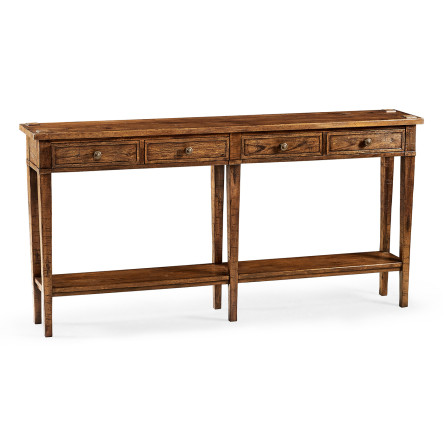 Country Walnut Four Drawer Console