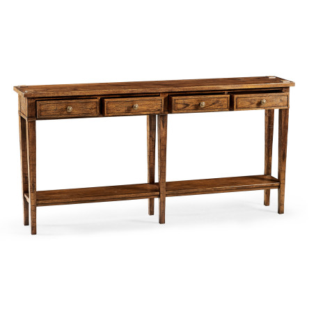 Country Walnut Four Drawer Console