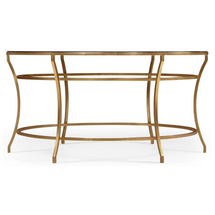 Gilded Iron Round Coffee Table with A Black Glass Top