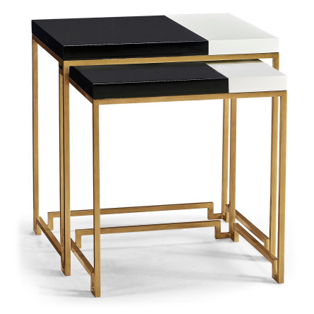 Gilded Iron Nesting Table with Smoky Black and Biancaneve Top