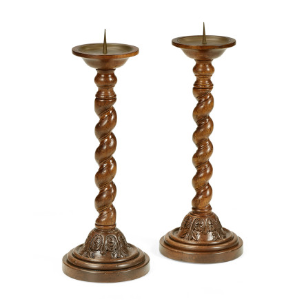 Pair of Twisted Walnut Candlesticks