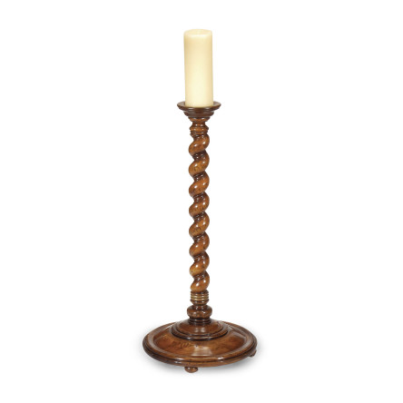 Short Twisted Walnut Floor Standing Candlestick