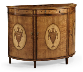 Adam Style Satinwood & Marquetry Demilune Cabinet