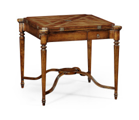 Walnut Leather Games Table with Geometric Inlays