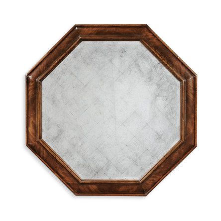 Large Octagonal Crotch Mahogany Mirror (Églomisé)