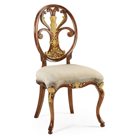 Sheraton Style Walnut & Gilded Oval Back Side Chair