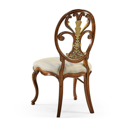 Sheraton Style Walnut & Gilded Oval Back Side Chair