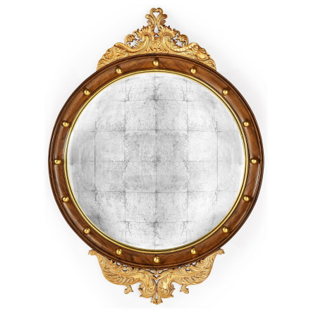 Regency Walnut & Gilt Round Convex Églomisé Mirror (Large)