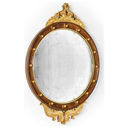 Regency Walnut & Gilt Round Convex Églomisé Mirror (Large)