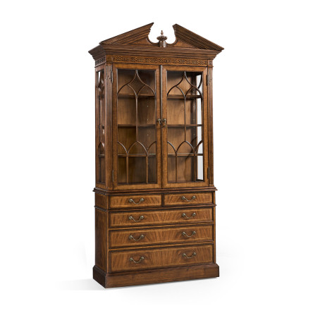 Walnut Glazed Display Cabinet with Drawers