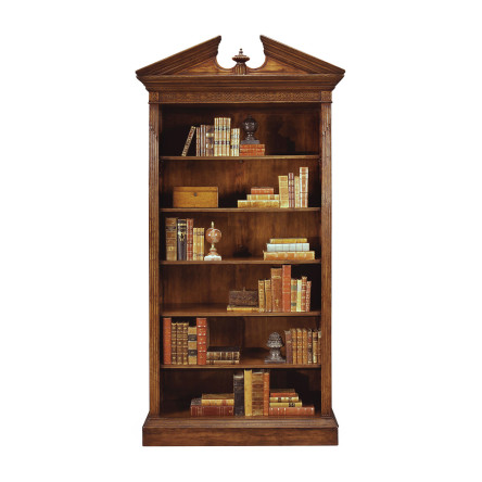 Walnut Open Bookcase with Pediment