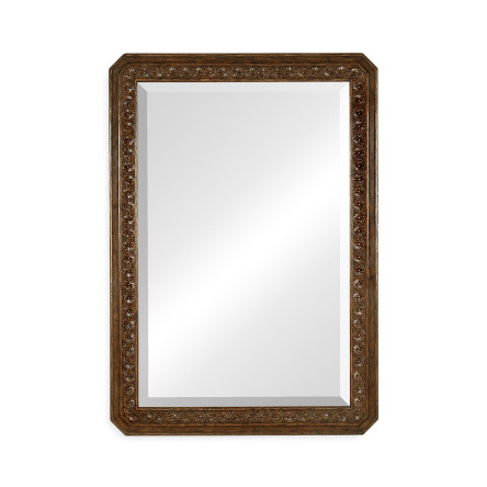 Dark Oak Rectangular Mirror with Carved Rosettes