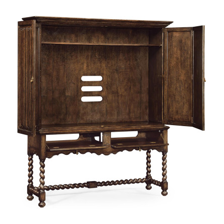 Elizabethan Style Dark Oak TV Cabinet