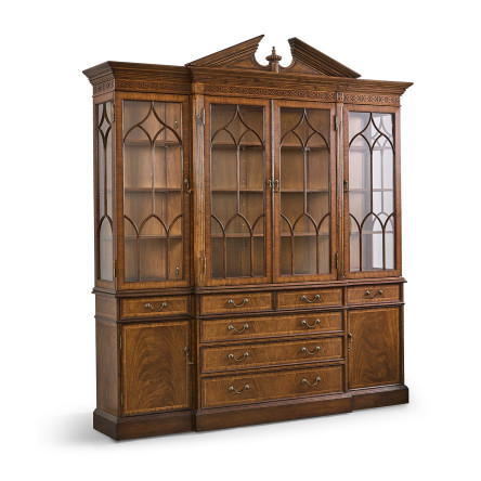 Triple Walnut Display Cabinet with Drawers