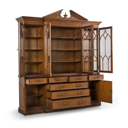 Triple Walnut Display Cabinet with Drawers