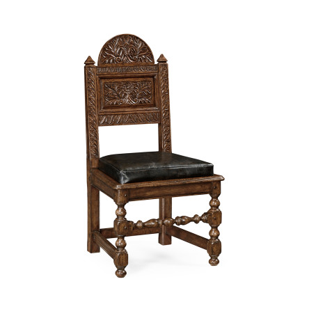 Yorkshire Dark Oak Side Chair With Antique Caviar Black Leather