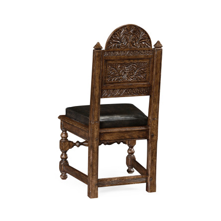 Yorkshire Dark Oak Side Chair With Antique Caviar Black Leather