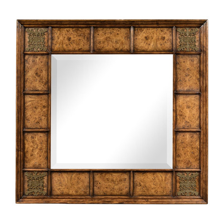 Square walnut & burl oak mirror