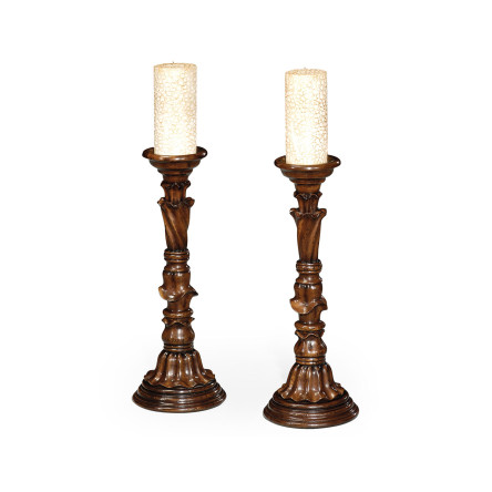Pair of Rococo Style Walnut Candlesticks