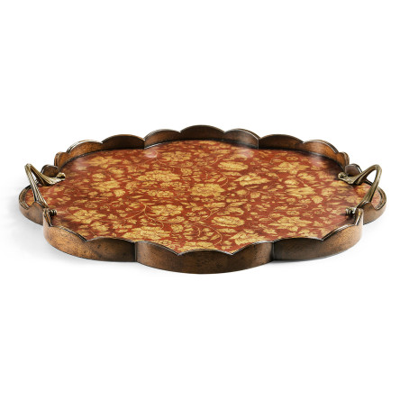 Scalloped Red Chinoiserie Tray