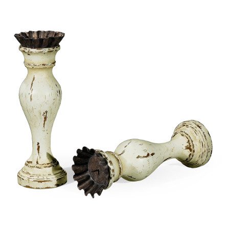 Pair of Large Painted Off-White Candlesticks