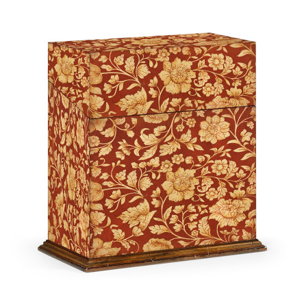 Pair of Glass Decanters & Red Chinoiserie Case