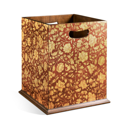 Square Red Chinoiserie Waste Basket