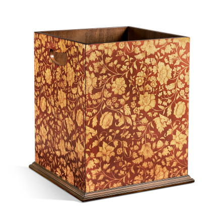 Square Red Chinoiserie Waste Basket