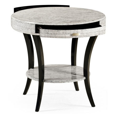 White Smoke Eggshell Round Side Table with Drawer