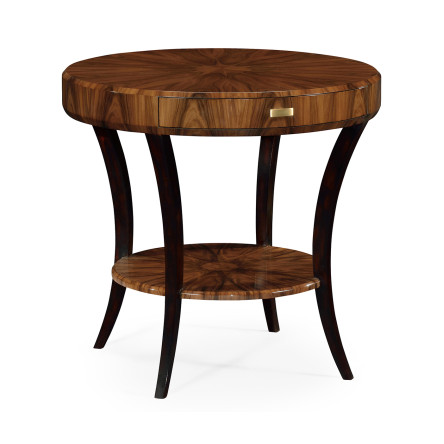 Art Deco High Lustre Round Side Table with Drawer