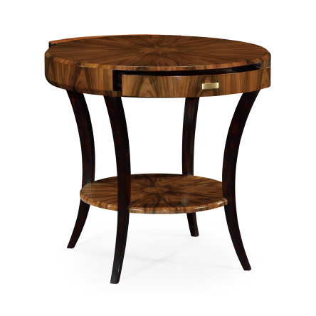 Art Deco High Lustre Round Side Table with Drawer