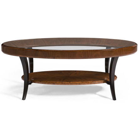 Art Deco Oval Glass Topped High Lustre Coffee Table