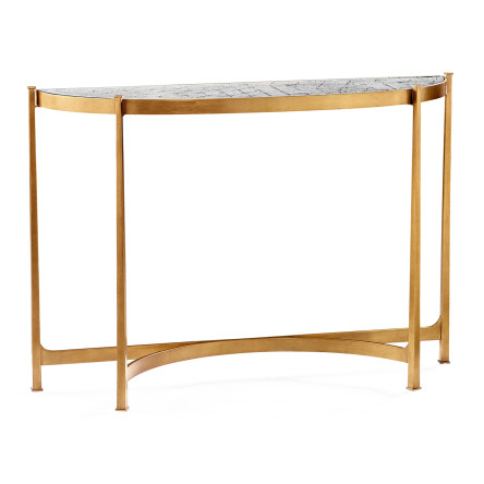 Large Églomisé & Gilded Iron Demilune Console 