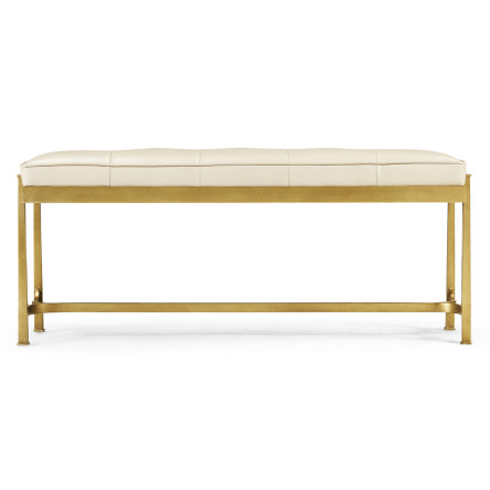 Gilded Iron & Cream Leather Bench
