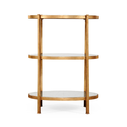 Large Églomisé & Gilded Iron Three-Tier Table