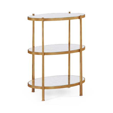 Large Églomisé & Gilded Iron Three-Tier Table