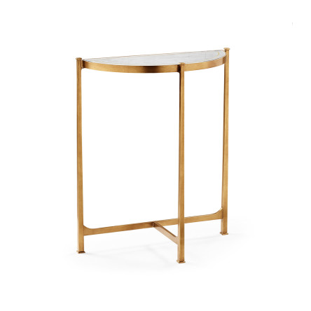 Small Églomisé & Gilded Iron Demilune Console