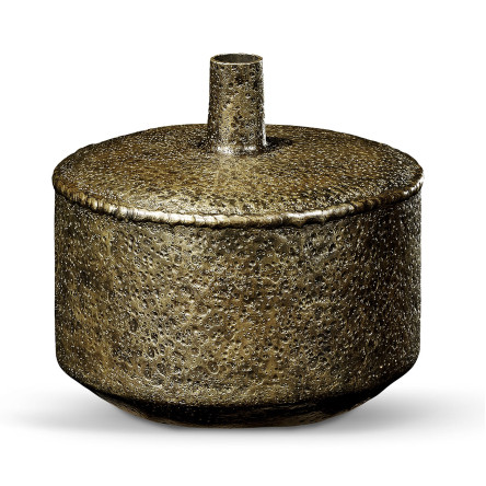 Large Textured Brass Lidded Vase