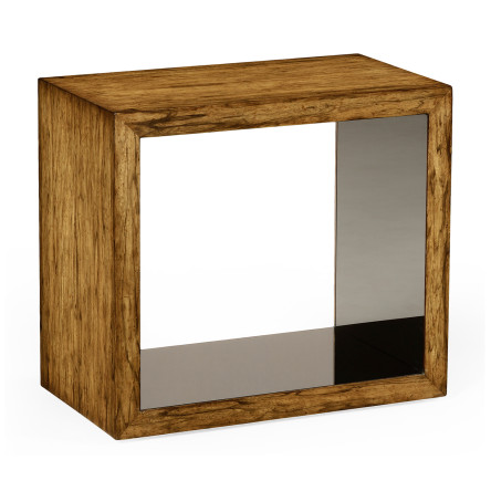 Argentinian walnut & black glass side table