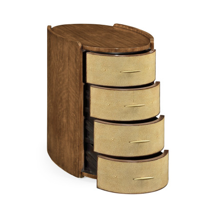 Ivory Shagreen Oval Bedside Chest of Drawers with Brass