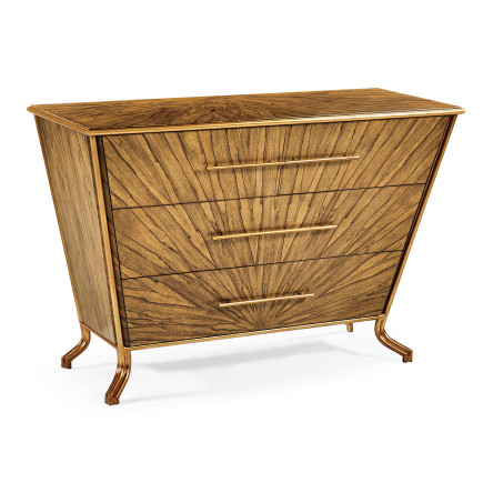 Argentinian walnut veneered tapering chest of drawers