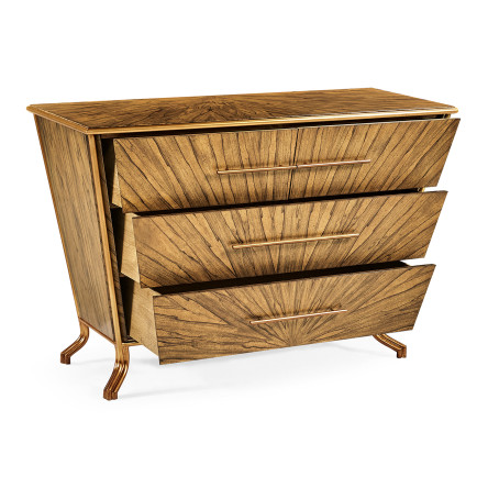Argentinian walnut veneered tapering chest of drawers