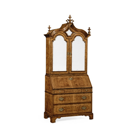 Queen Anne Walnut Bureau with Chinoiserie Interior & Mirrored Doors