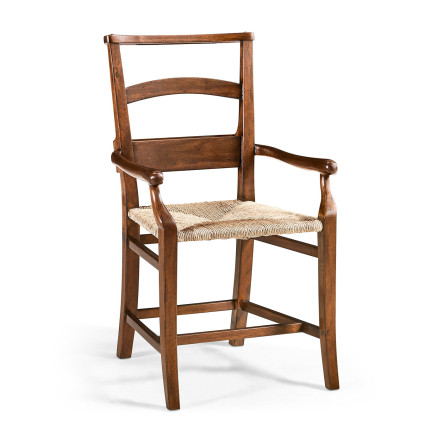 Rustic Walnut Church Dining Arm Chair