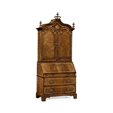 Queen Anne Walnut Bureau with Chinoiserie Interior & Panelled Doors