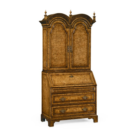 Queen Anne Pollard Veneer Bureau Cabinet (Wooden Doors)