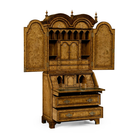 Queen Anne Pollard Veneer Bureau Cabinet (Wooden Doors)